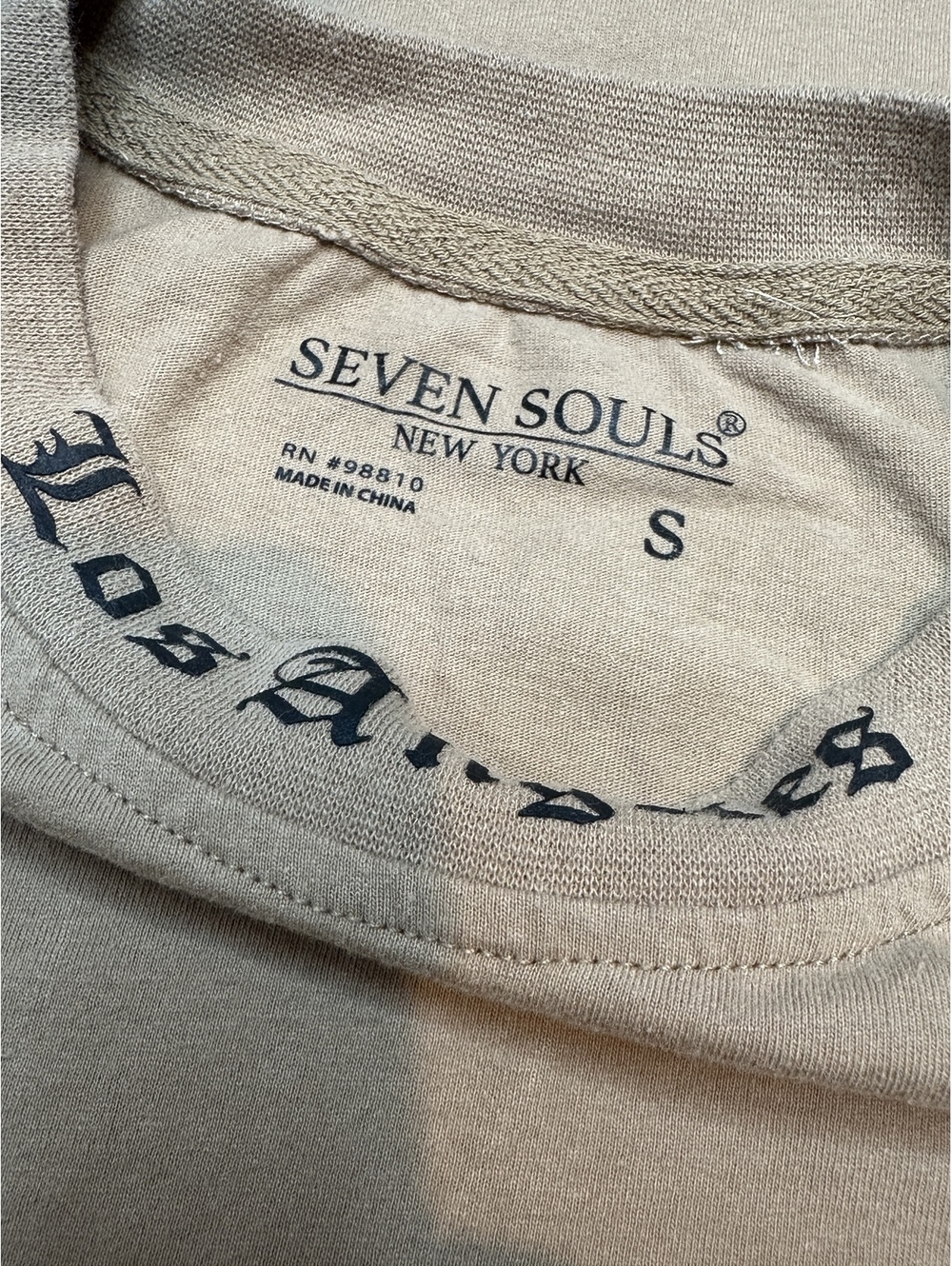 Seven Souls Los Angeles Gothic Graphic T Shirt Tan Beige Small Y2K Streetwear